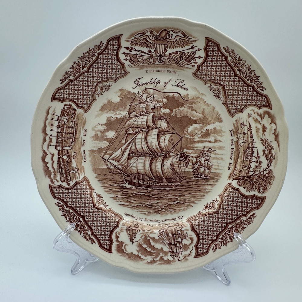 Alfred Meakin Fair Winds Friendship of Salem Brown Transferware Plate 10 inch